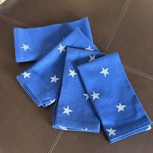 Crate & Barrel Blue White Stars & stripes  Patriotic Cotton Fabric Napkins.